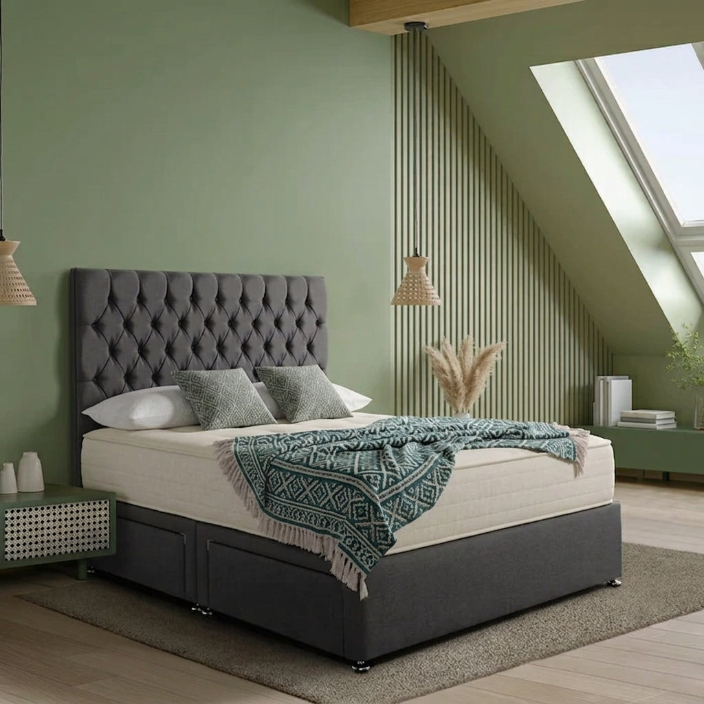 Grey Chester upholstered divan bed