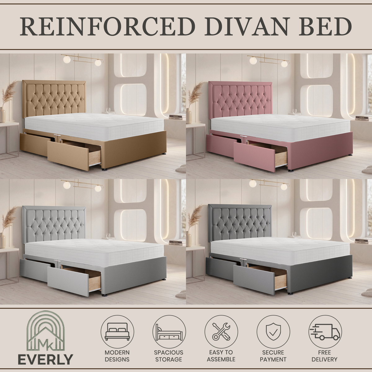 Sarah Divan Bed in Multiple Plush