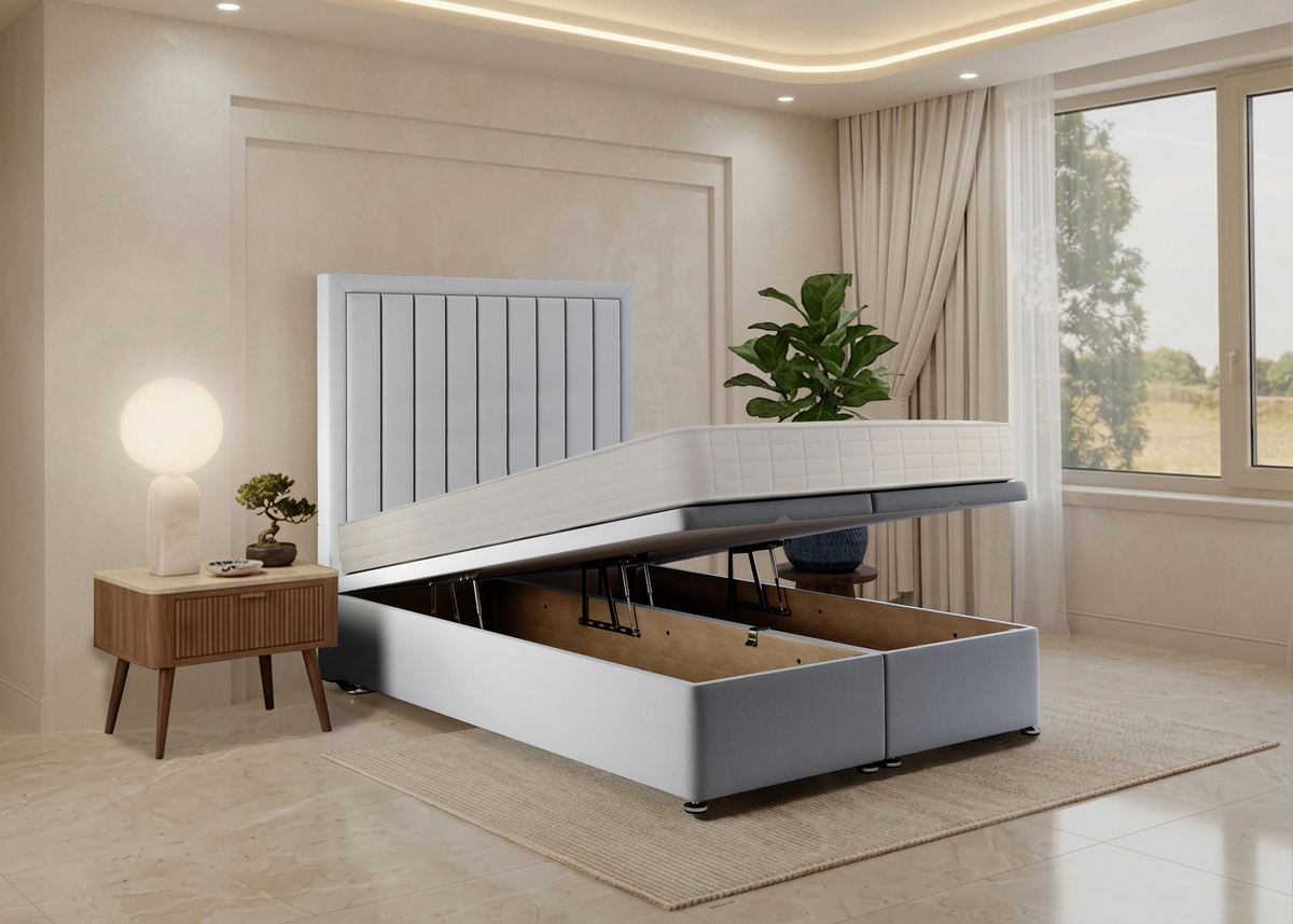 Bumper Stripe Ottoman Bed with open storage