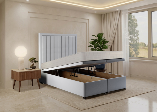 Bumper Stripe Ottoman Bed with open storage