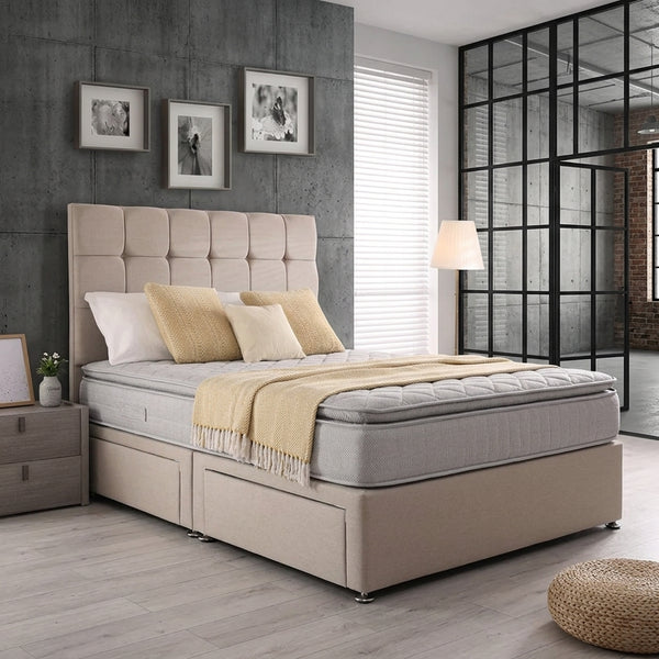 Cube padded divan bed with drawer storage