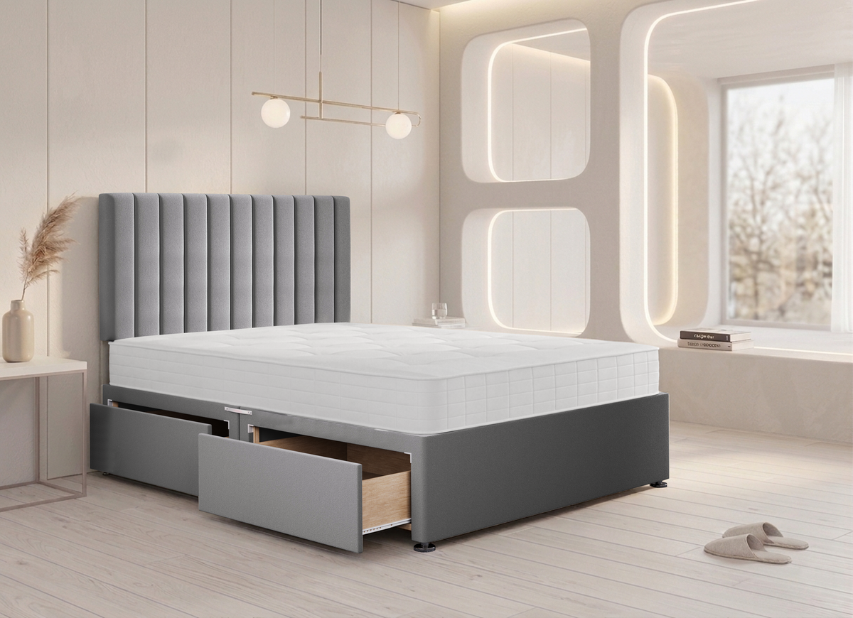 Stripe Divan Bed in Grey Plush