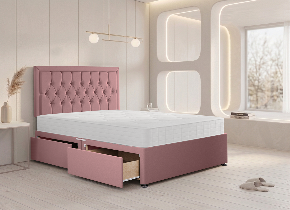 Sarah Divan Bed in Pink Plush