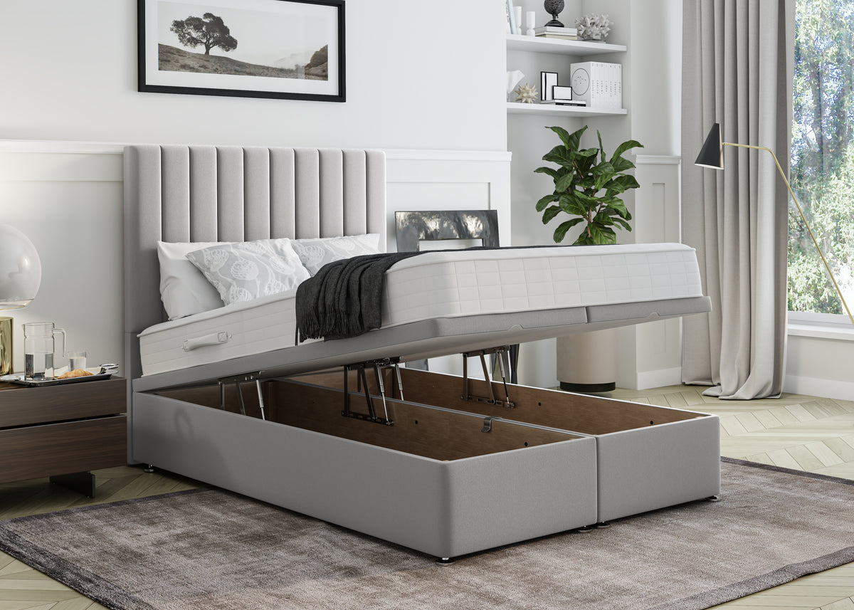 Grey Plush Cube ottoman bed with lift-up storage